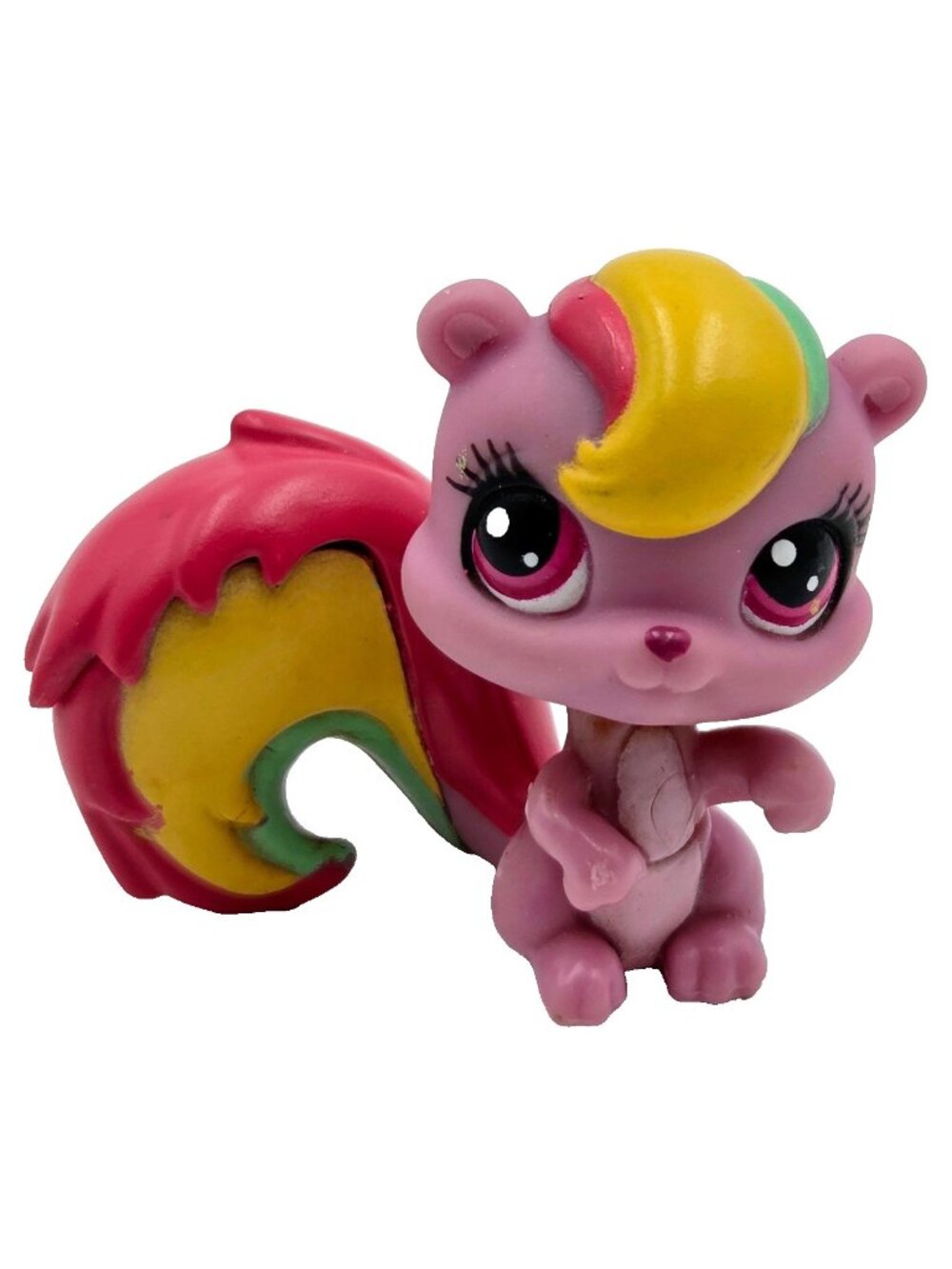 Littlest Pet Shop #3580 Rainbow Squirrel Pink Purple Yellow Red 2007 LPS Toy Has